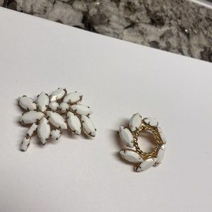 Lot Of 2 White and Gold Tone Costume Brooches